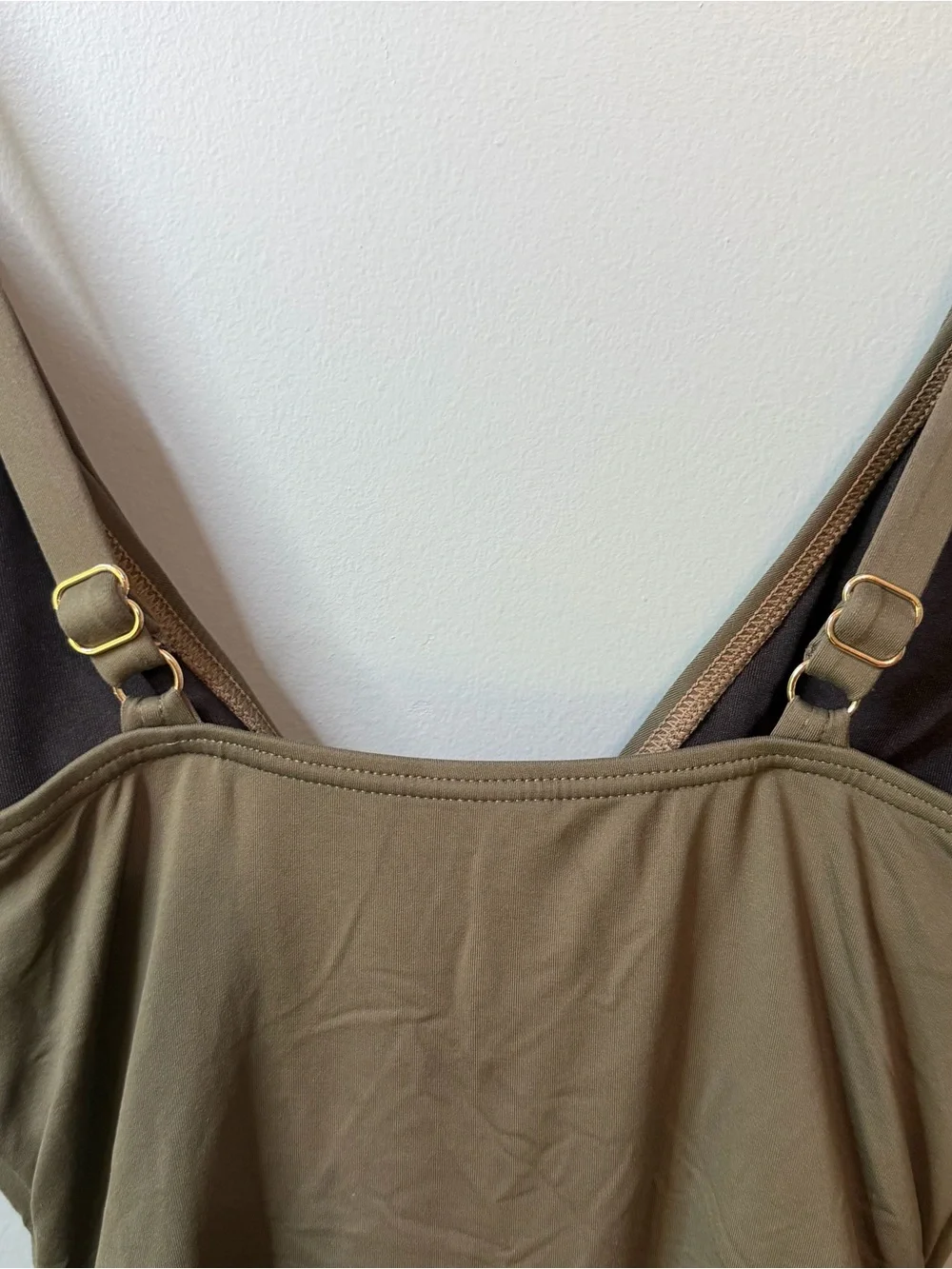 Michael Kors Olive Green V Neck Wrap One Piece Swimsuit Size 8 Gold MK Logo